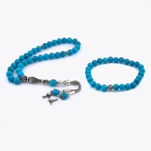 Natural Stone Lettered Prayer Beads & Bracelet Combination