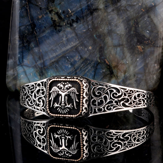 925 Sterling Silver Men's Bracelet with Seljuk Eagle Motif