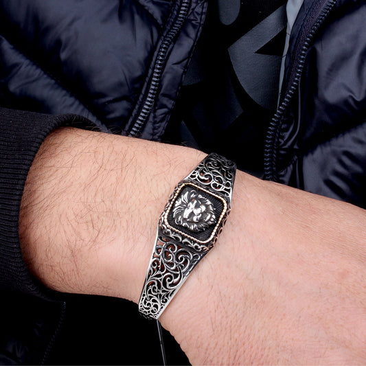 Lion Headed 925 Sterling Silver Men's Bracelet