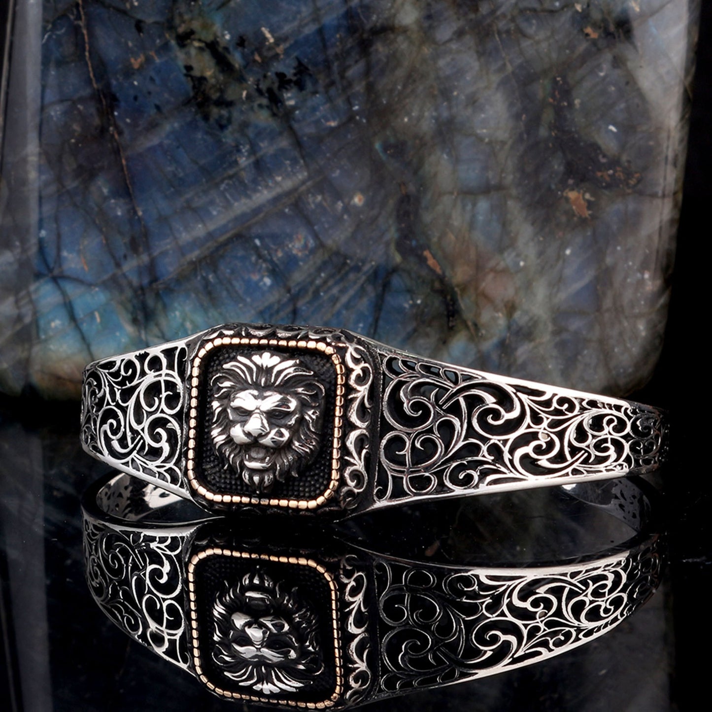 Lion Headed 925 Sterling Silver Men's Bracelet