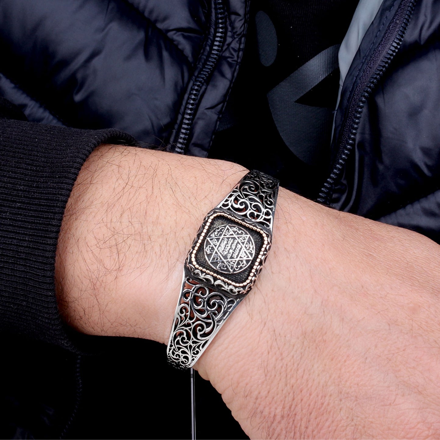 Suleyman Seal Motif 925 Sterling Silver Men's Bracelet