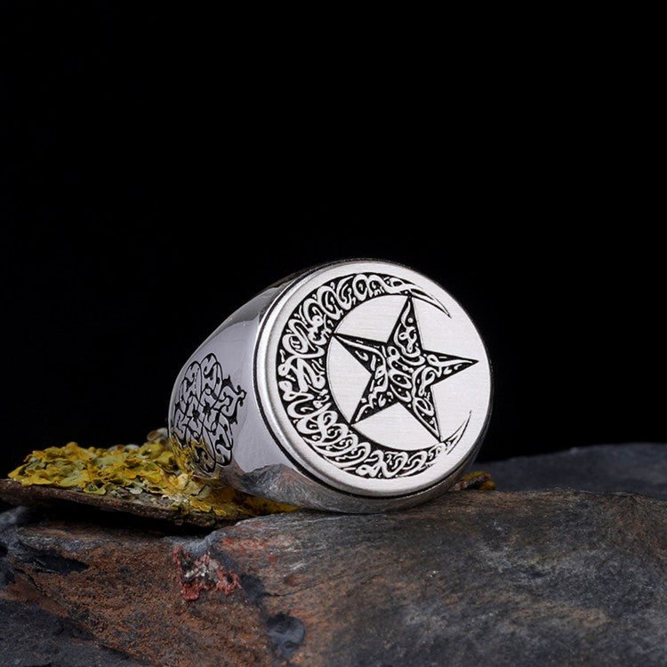 925 Ayar Gümüş Ayyıldız Model Kelime-i Tevhid Yazılı Erkek Yüzük