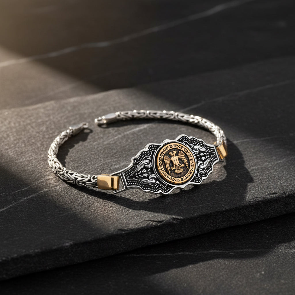 Kral Zincirli Selçuklu Kartalı Gümüş Bileklik