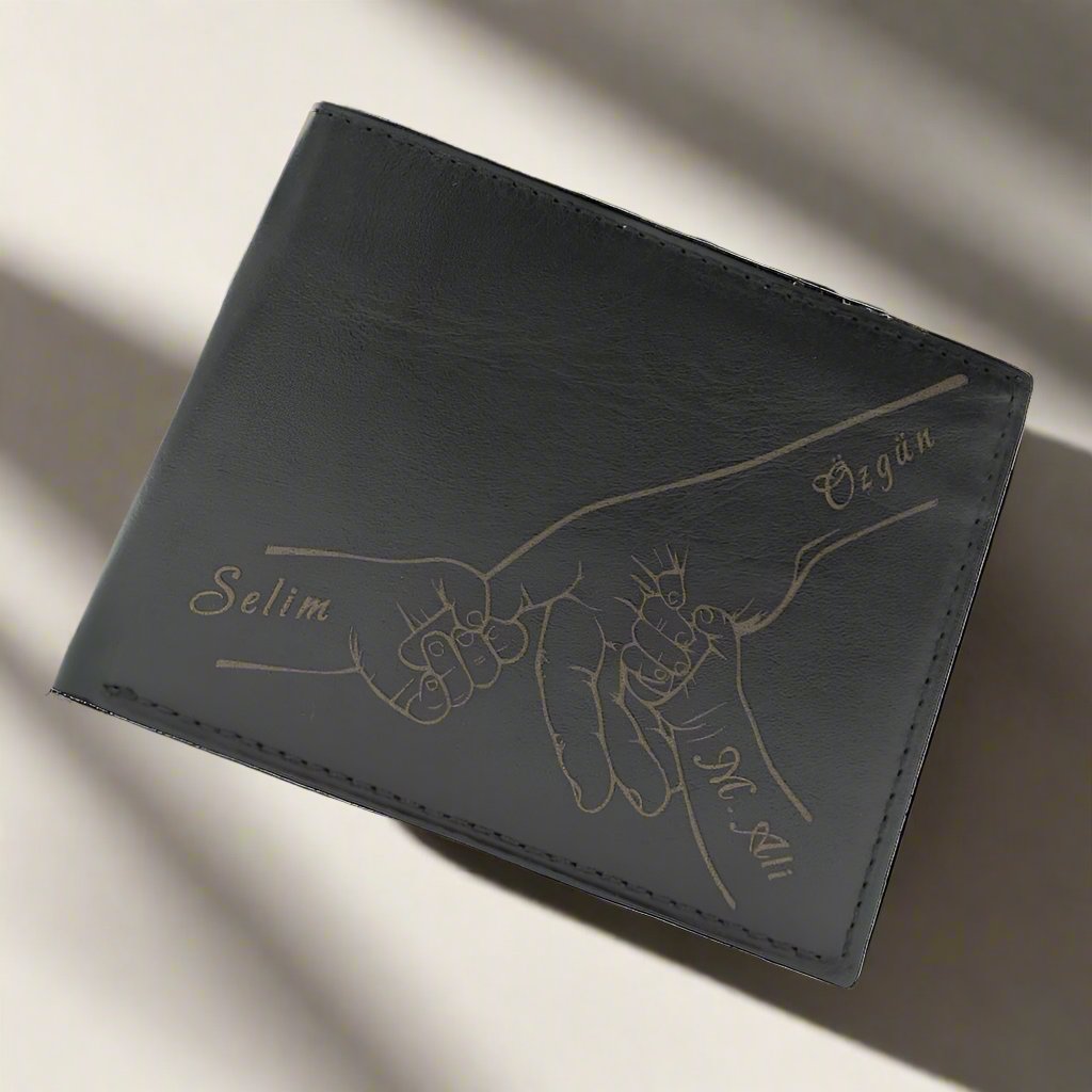 Black Leather Wallet with El Ele Name Special for Fathers - D3