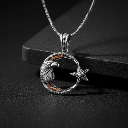 Moon Yıldız Kartal Designed Silver Necklace
