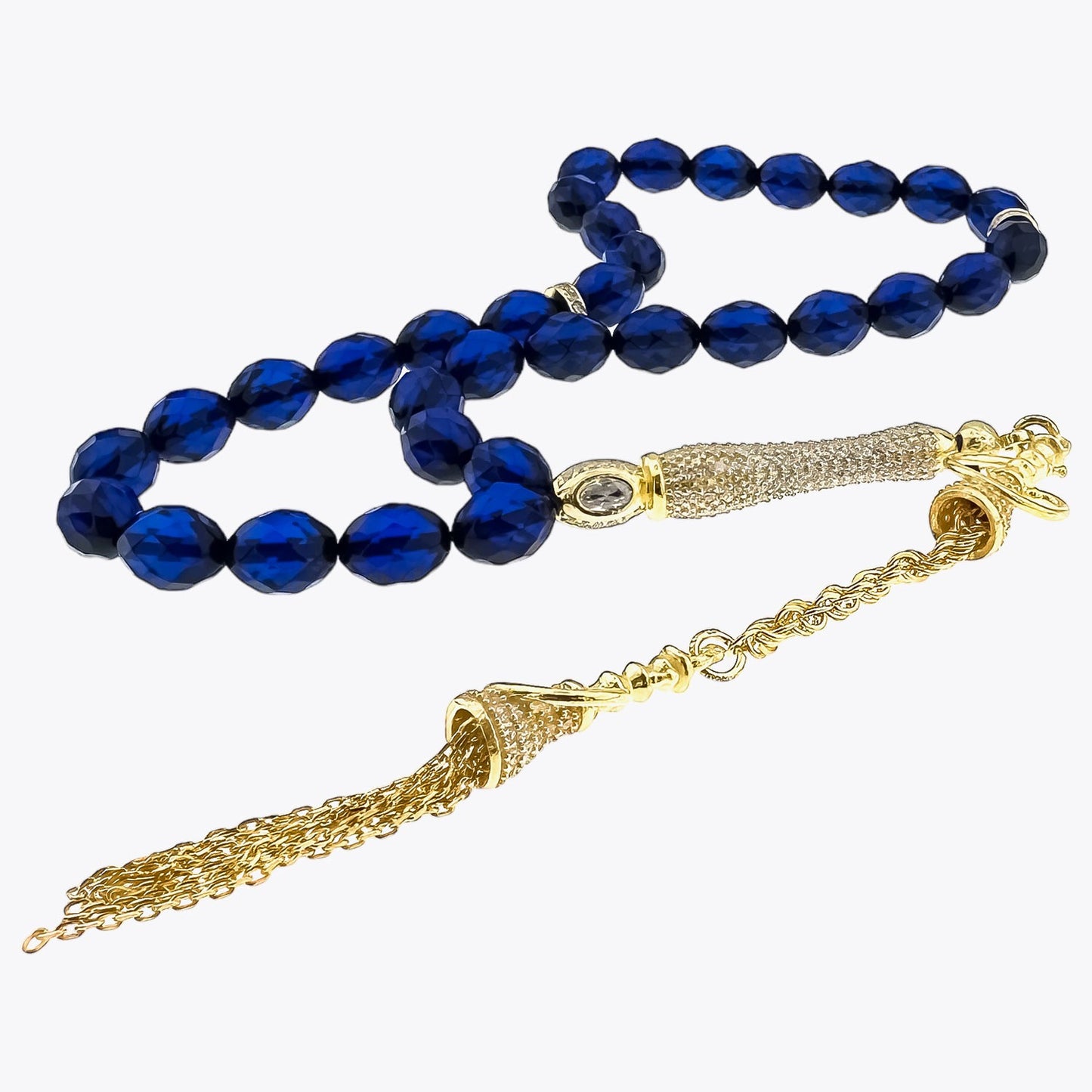 9 mm x 7 mm Fabade d'origine Blue Drop Amber Silver Siltel Tesbih