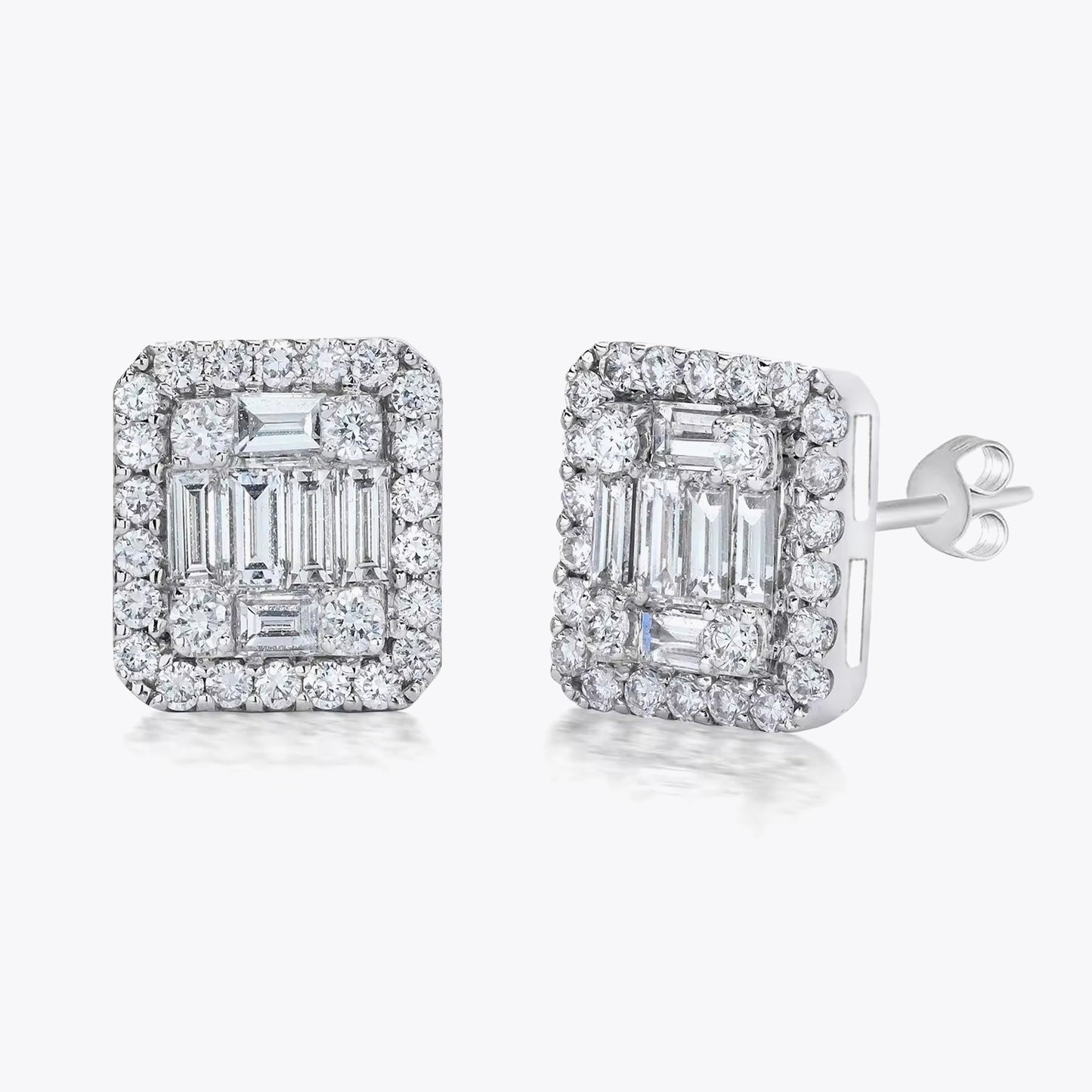 Diamond Style Baguette and Zircon Silver Earrings Set