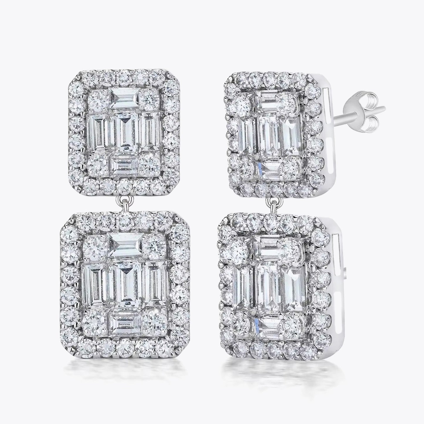 Diamond Style Baguette and Zircon Silver Earrings Set