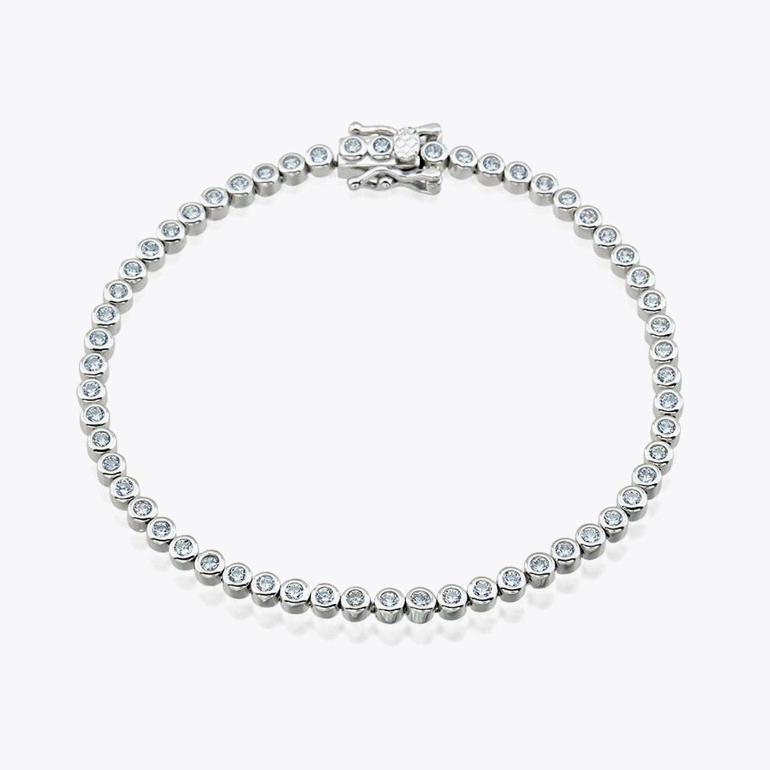 Diamond Style Zircon Stone Water Road Silver Bracelet