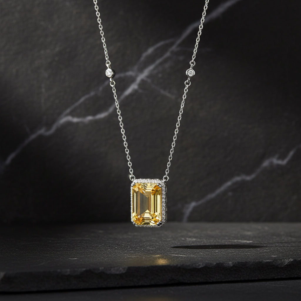 Diamond Style baguette silver necklace