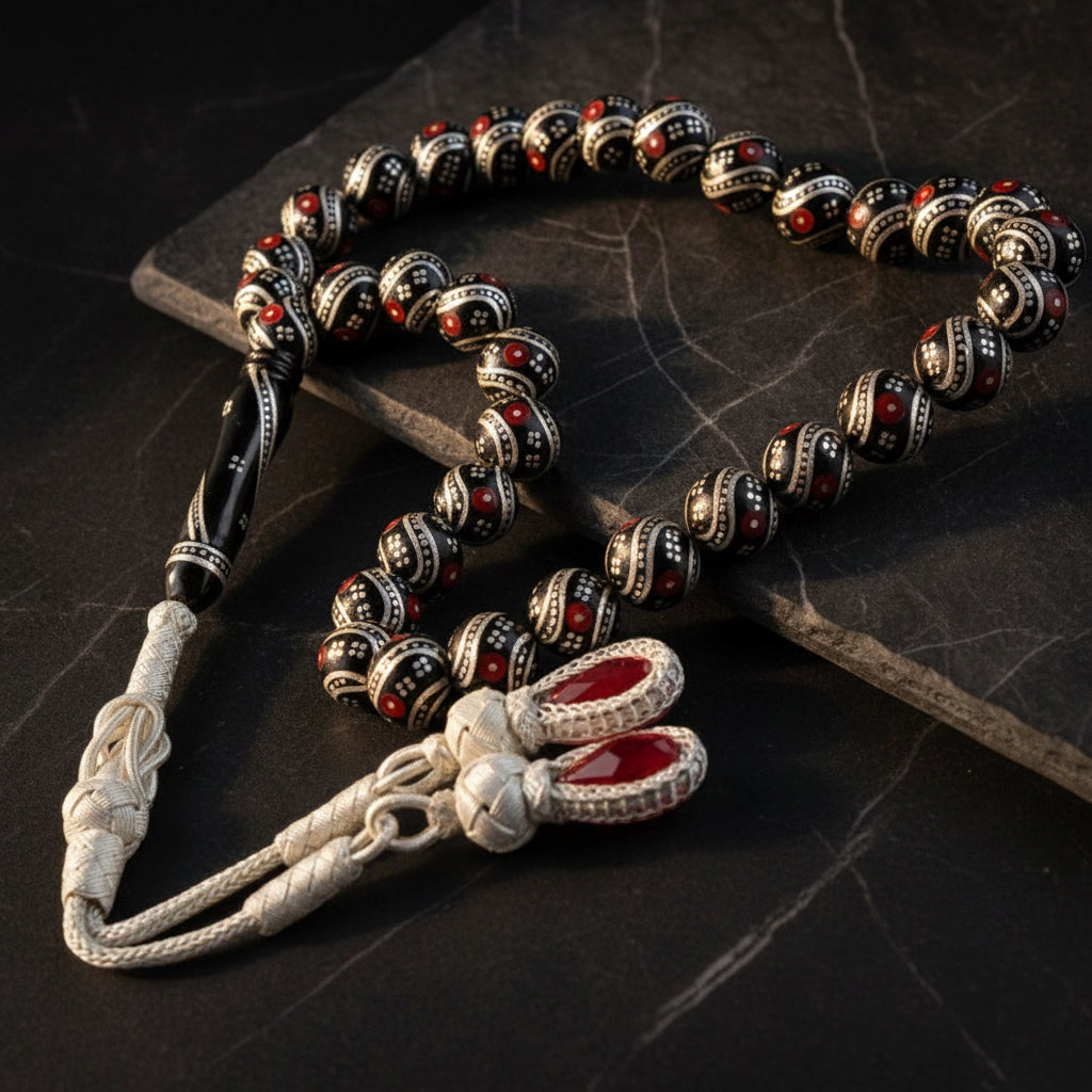 Çeşmi Bülbül Embroidered Erzurum Oltu Stone Tesbih