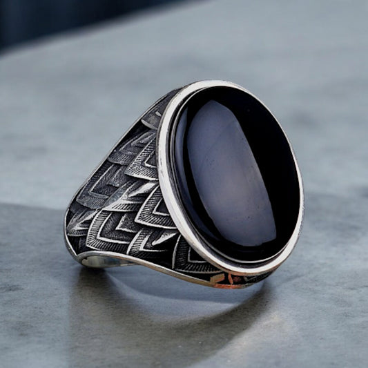 Black Onyx Stone 925 Sterling Silver Men Ring