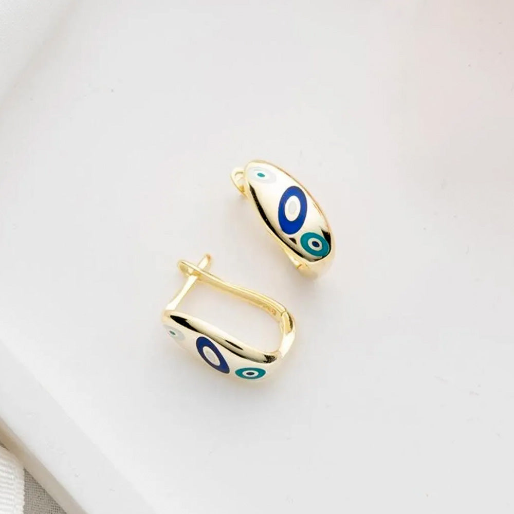 Gold Mineli Nazar Gümüş Küpe - 925 Ayar Gümüş