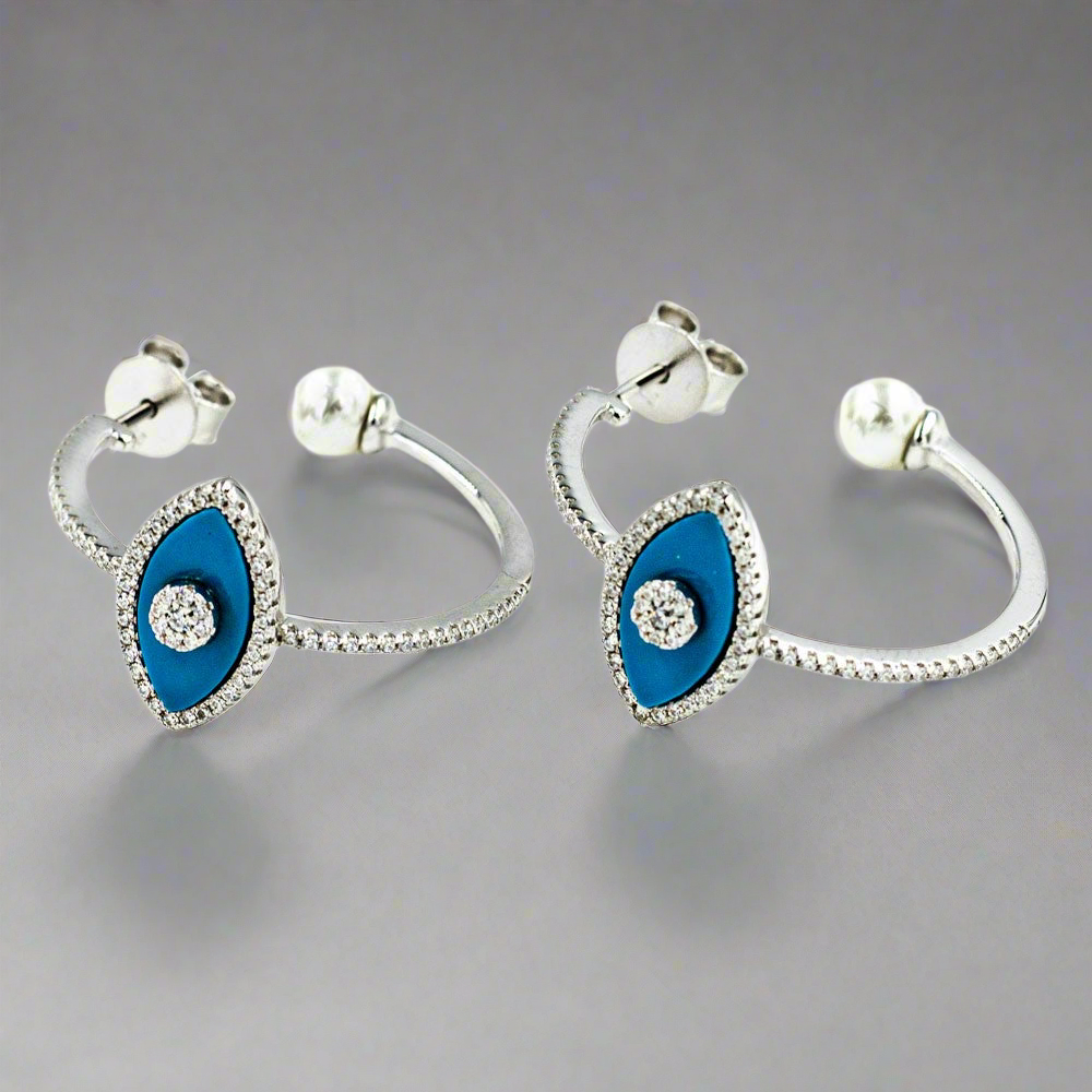 Cubic ziriconia pearl eye earrings