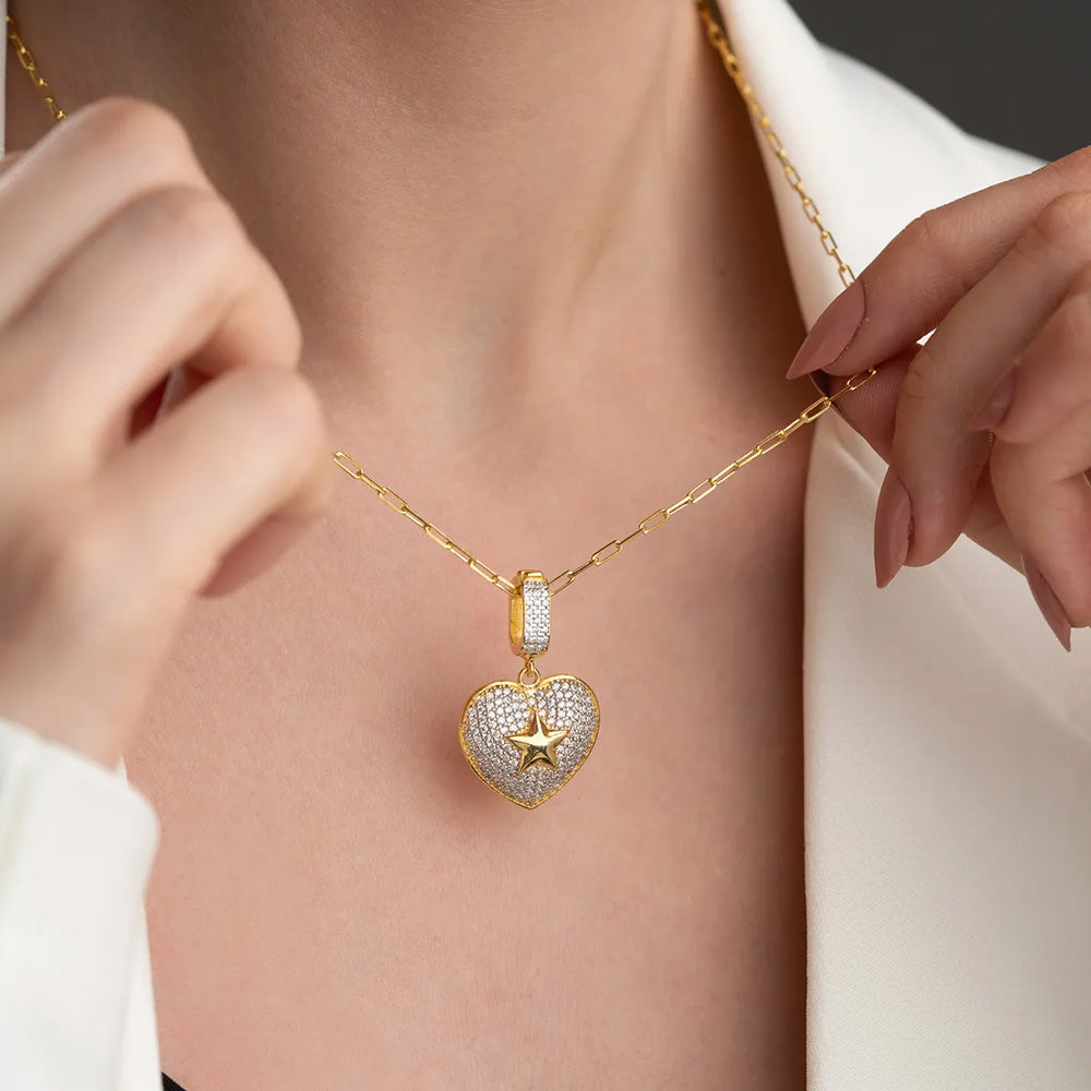 925 Sterling Silver Star Heart Necklace