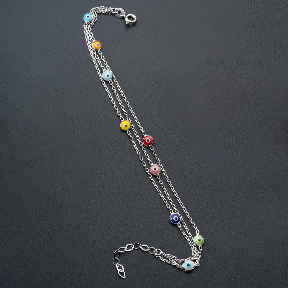 Dreifach-Ketten Armband mit buntem Nazar-Auge – 925er Silber