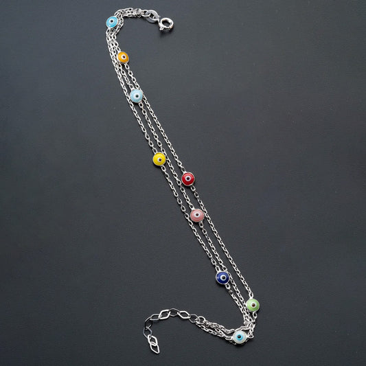Three chains colored eye bracelet - 925 sterling silver