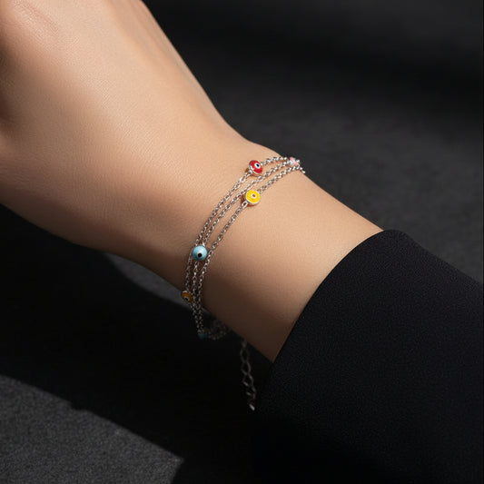 Dreifach-Ketten Armband mit buntem Nazar-Auge – 925er Silber