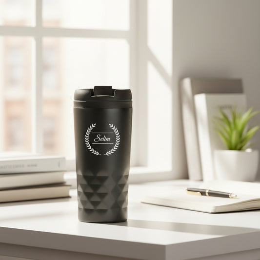 Cup thermos noir nommé personnalisé nommé