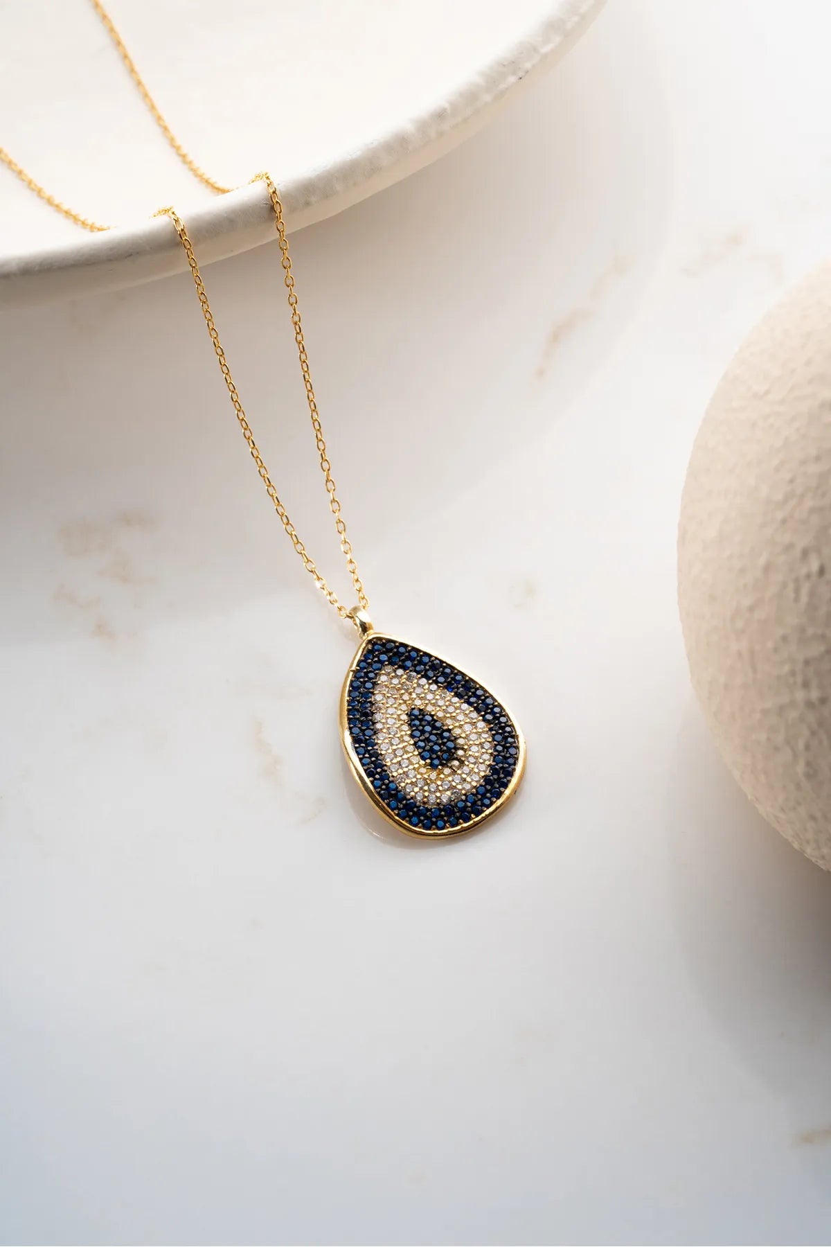 Blue Aura Nazar Damla Kolye – 925 Ayar Gümüş