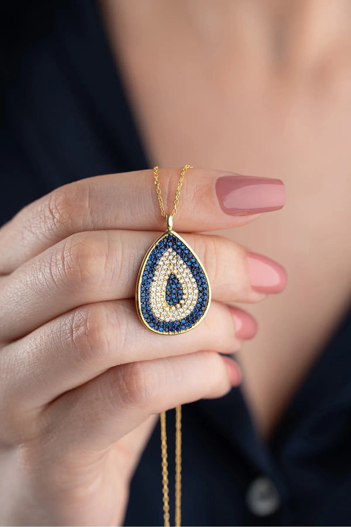 Blue Aura Nazar Damla Kolye – 925 Ayar Gümüş