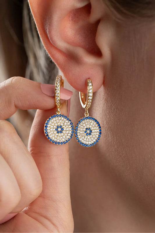 Blue Aura Nazar Runde Ohrringe – 925er Silber