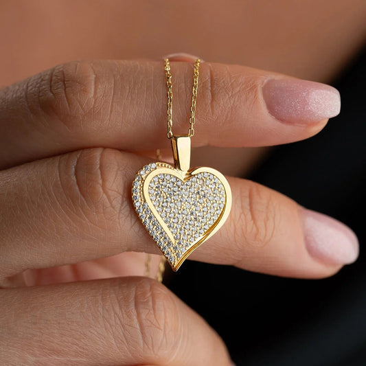 Kişiye Özel Çift Kalp Taşlı Kolye (Gold)