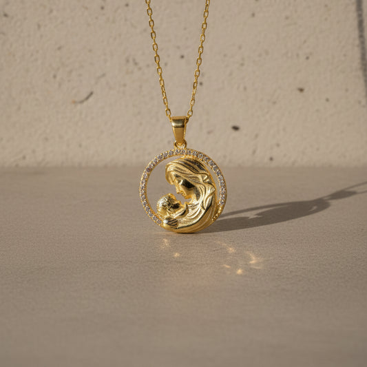 Collier Maman Bébé Argent 925 Plaqué Or