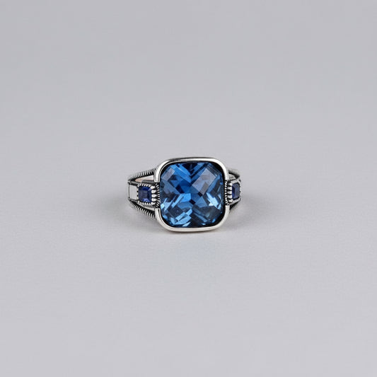 925 Sterling Silver Blue Stone Men's Ring