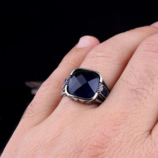 925 Sterling Silver Black Stone Men's Ring