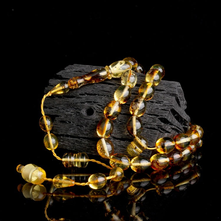 Fosilli Damla Kehribar Tesbih