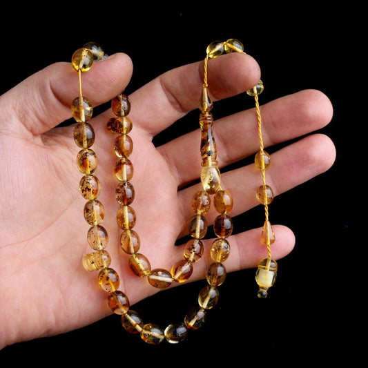 Fosilli Damla Kehribar Tesbih