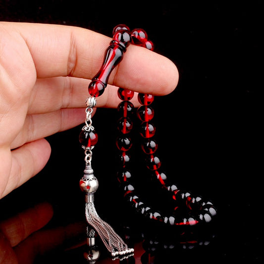 925 Ayar Gümüş Ayyıldız Püsküllü Ateş Kehribar Tesbih