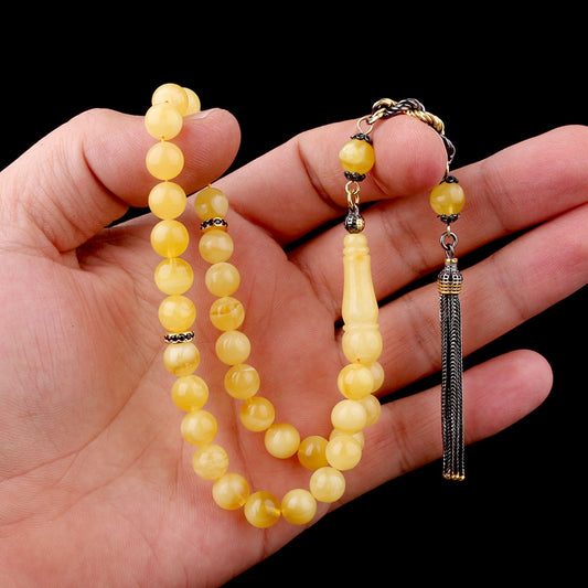 925 Ayar Gümüş Püsküllü Damla Kehribar Tesbih