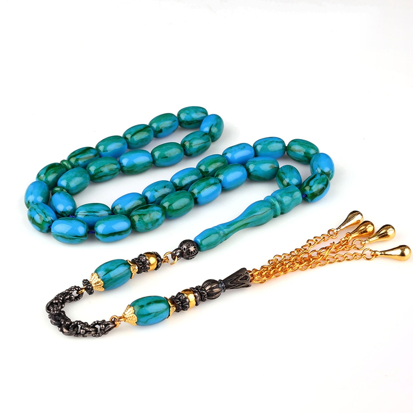 Bafon Püsküllü Sıkma Kehribar Tesbih