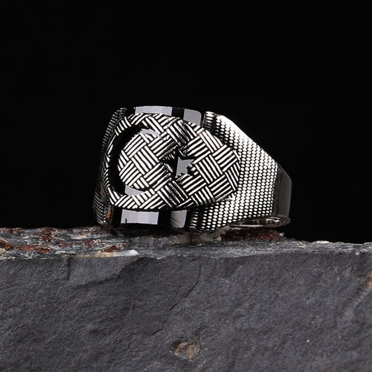 925 Ayar Gümüş Ayyıldız Zirkon Taşlı Erkek Yüzük