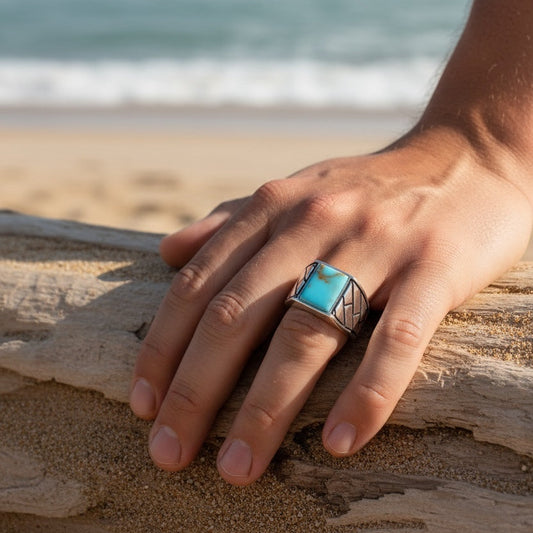 Firuze Taşlı 925 Ayar Gümüş Erkek Yüzük