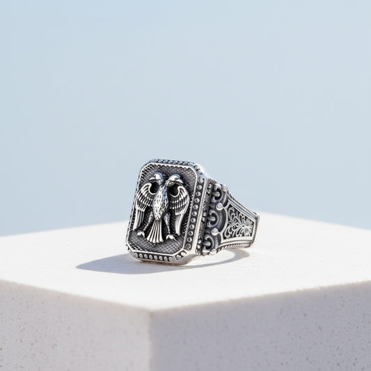 925 Ayar Gümüş Selçuklu Kartalı Erkek Yüzük