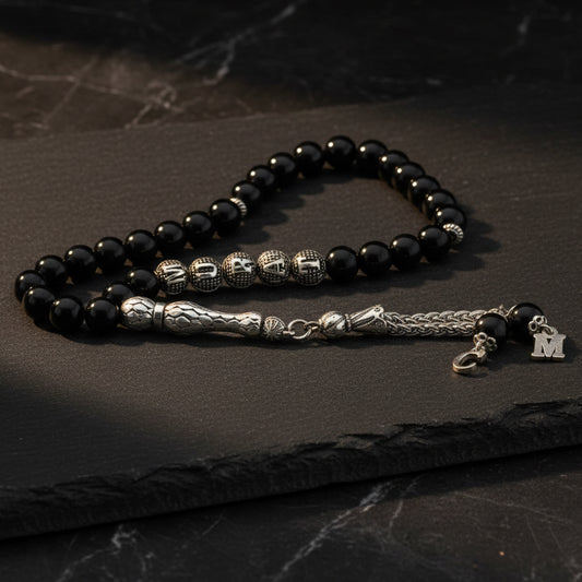 Tesbih mit Namen | Onyx Stein | Holzbox