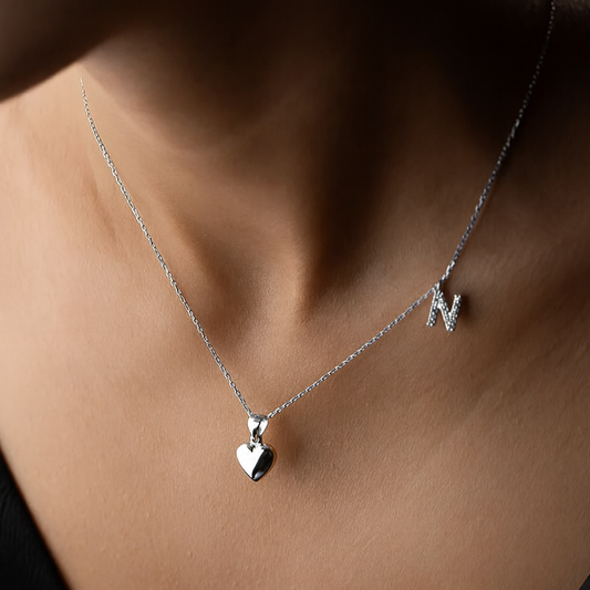 25er Silberkette mit Herz- und Buchstabenanhänge