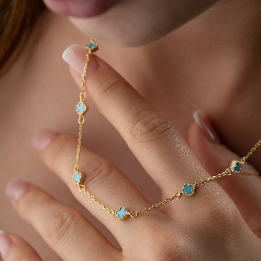 Luckyblue 925 - Turquoise Stone Clover Necklace