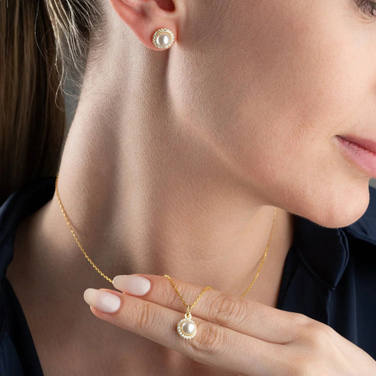 LunaPearl 925 - pearl necklace and earrings set