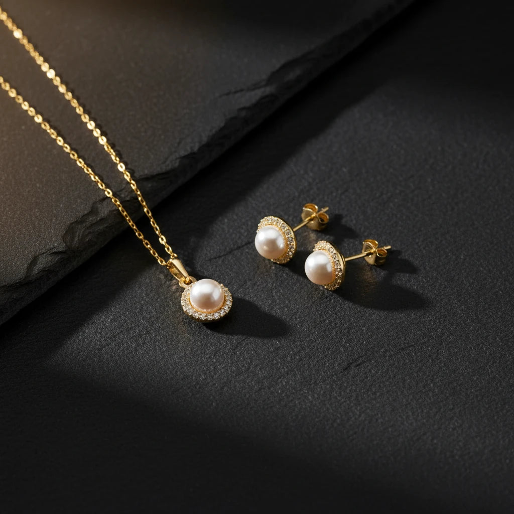 LunaPearl 925 - pearl necklace and earrings set