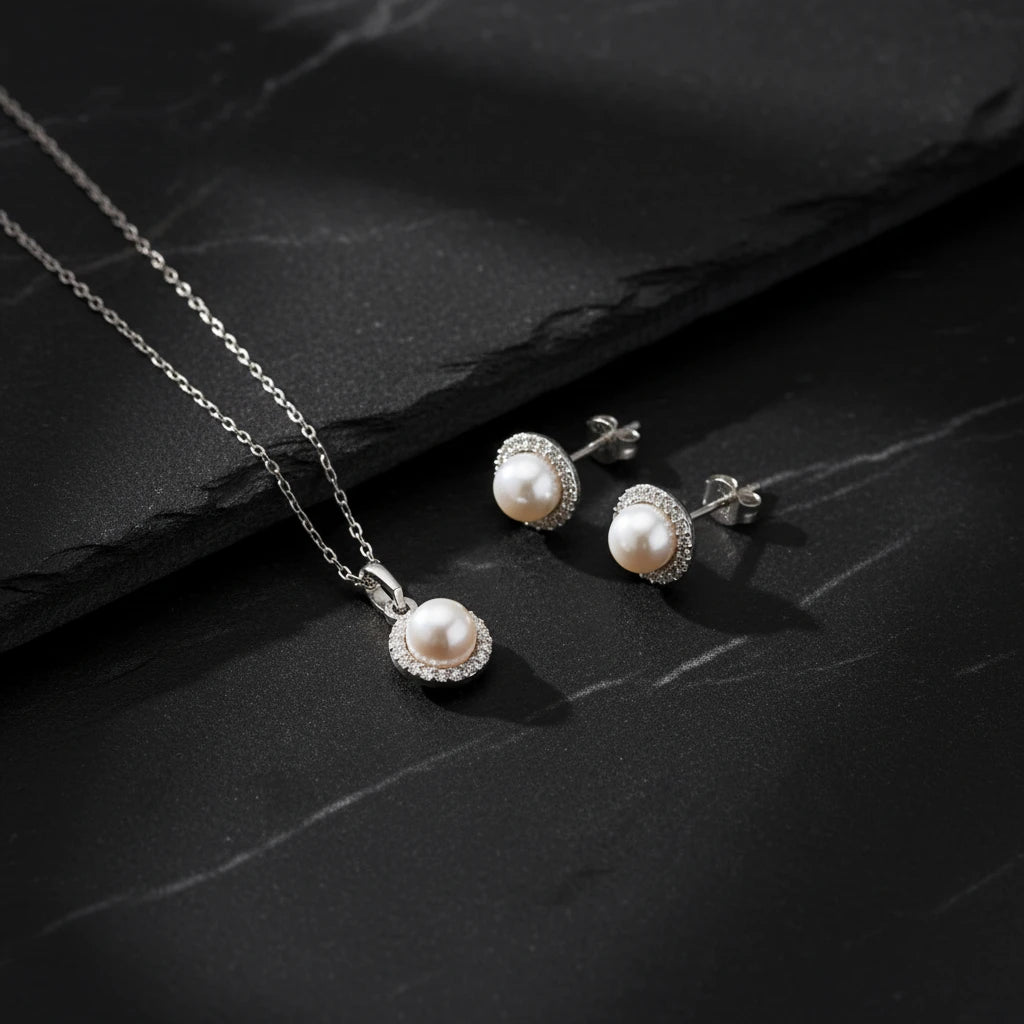 LunaPearl 925 - pearl necklace and earrings set