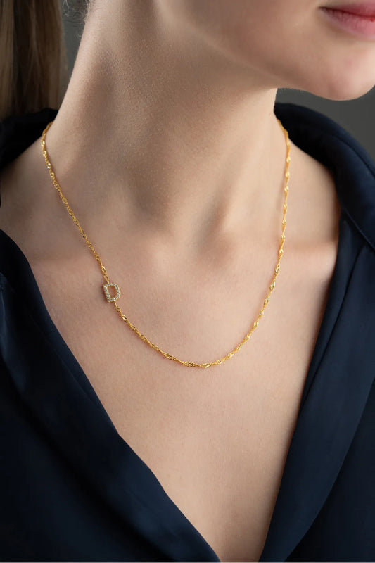 925 Sterling Silber Kette mit Buchstabenanhänger und Zirkonia