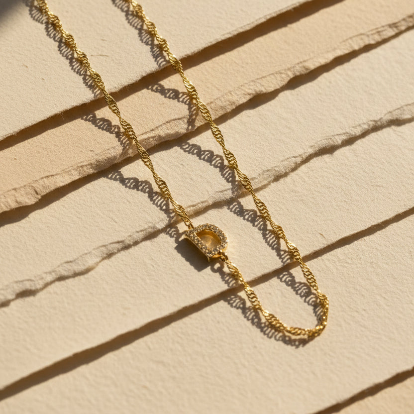 925 Sterling Silver Stone Letter Detailed Necklace