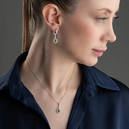 Emerald Sparkle 925 Sterling Silver Earrings & Necklace Set