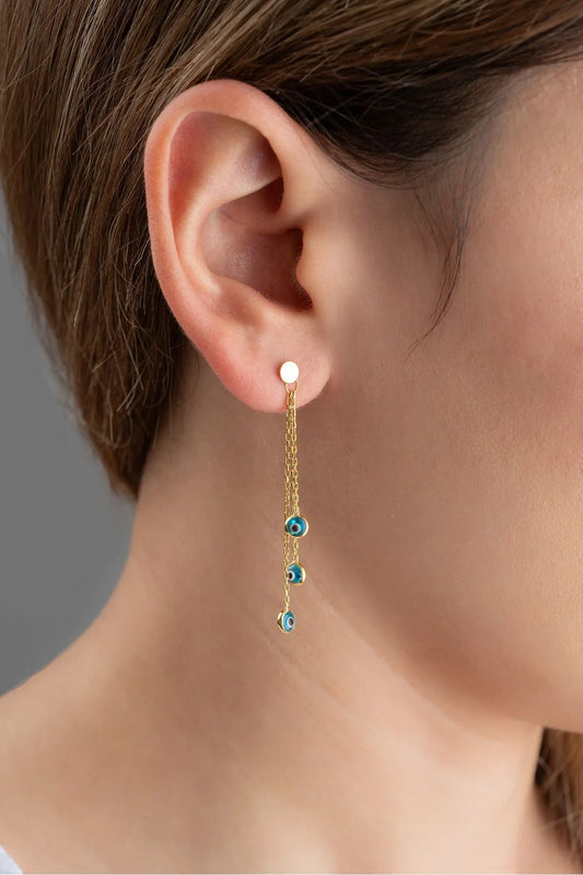 Lange Nazar Ohrringe – 925er Silber – Blue Aura