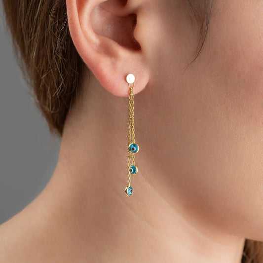 Sallantılı Nazar Küpe – 925 Ayar Gümüş – Blue Aura
