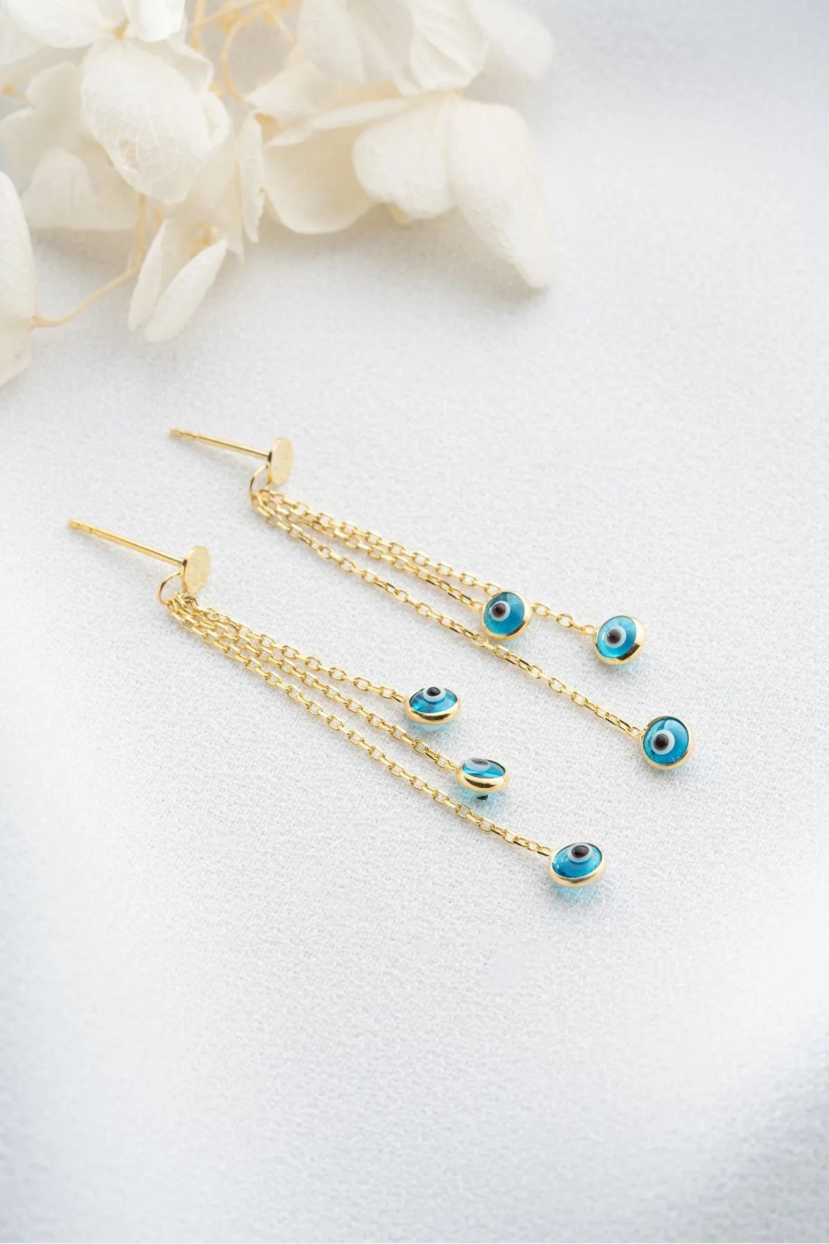 Sallantılı Nazar Küpe – 925 Ayar Gümüş – Blue Aura
